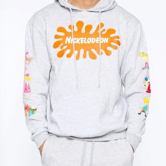 Nickelodeon NWT 90s Cartoon Characters Logo Hoodie Sweatshirt LARGE - Picture 1 of 10